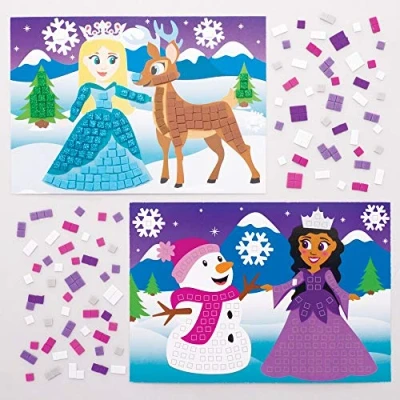 Abbildung von Baker Ross AT194 Schneeprinzessin Mosaik Bilder Set, 4 Stück, Kunst und Handwerk für Kinder, Sortiert