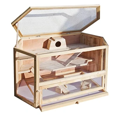 Abbildung von Wiltec XXL 3 Etagen Nagerkäfig, 6 eckig, 1150 x 600 580 mm, aus Holz, mit klappbarem Deckel &amp; Sichtfenster, Kleintierhaus Mäusekäfig Hamsterkäfig