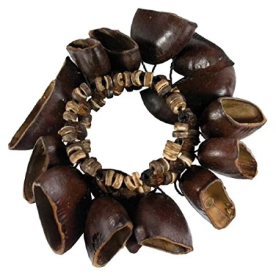 Abbildung von Rasselarmband aus Juju Bohnen Armband Glücksbringer beim Trommeln Percussion warmer Klang Takt Seed Rhythmus Afrika Weltmusik