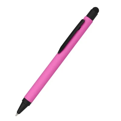 Abbildung von 𝗢𝗡𝗟𝗜𝗡𝗘 Kugelschreiber Alu Stylus Pink, Druckkugelschreiber aus Aluminium, auswechselbare Großraum Mine, Schreibfarbe blau, mit Softtouch Feeling, Stift Touchpen, 1 Stück