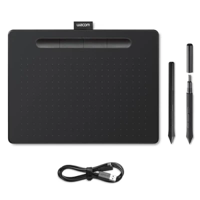 Abbildung von Wacom Intuos Medium Zeichentablett Tablet zum Zeichnen &amp; zur Fotobearbeitung mit druckempfindlichem Stift schwarz Ideal für Home Office E Learning