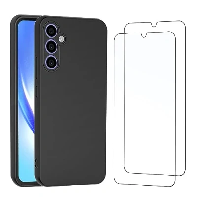 Abbildung von NEW&#039;C Hülle für Samsung Galaxy A34 5G Super Thin Silikon Schwarz und 2 x Panzer Schutz Glas Ultrabeständig