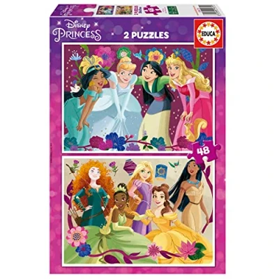 Abbildung von Educa Disney Princess, 2 x 48 Teile Puzzle Set für Kinder ab 4 Jahren, Prinzessinnen, Rapunzel, Mulan, Belle, Pocahontas (19675)