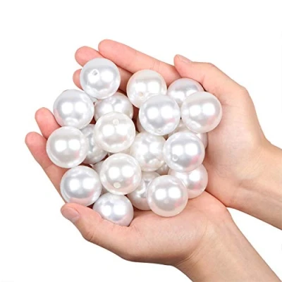 Abbildung von Perlen zum auffädeln lose für armbänder 15 Stück poliert Christmas decoration/Vase Füllstoffe/DIY Schmuck Halsketten/Kleidung Dekoration/Hochzeit/Geburtstag Party (Weiß 30mm)