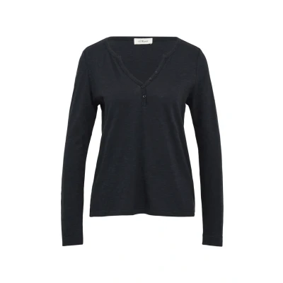Abbildung von s.Oliver MIT Henleyausschnitt UND Flammstruktur Langarmshirt, Damen, Größe: 42, Navy