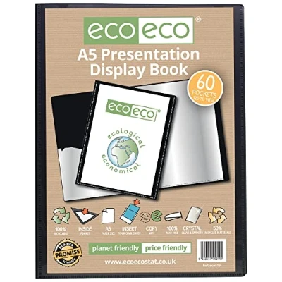 Abbildung von eco A5 50% Recycelt 60 Taschen Schwarz Farbe Päsentationsdisplay Buch
