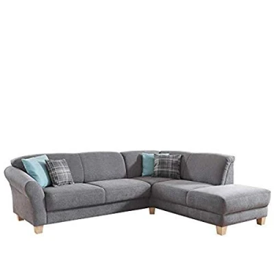 Abbildung von CAVADORE Ecksofa Gootlaand Mit Ottomane rechts / Große Couch im Landhausstil Inkl. Vorziehfunktion und Bettkasten Federkern 257 x 84 212 Grau