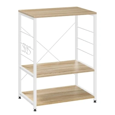Abbildung von WOLTU Küchenregal Standregal Mikrowellenhalter Bäcker Regal Metallregal aus Holz und Stahl, mit 3 Ablagen, ca. 60 x 40 82 cm, Weiß + Hell Eiche RGB9309hei