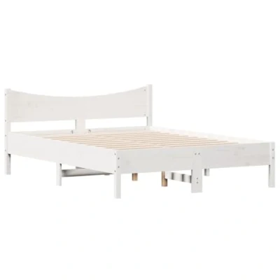 Abbildung von vidaXL Massivholzbett, Bett Doppelbett für Schlafzimmer, Bettrahmen mit Lattenrost Kopfteil, Schlafzimmermöbel Holzbett, 140x190 cm Weiß Kiefer