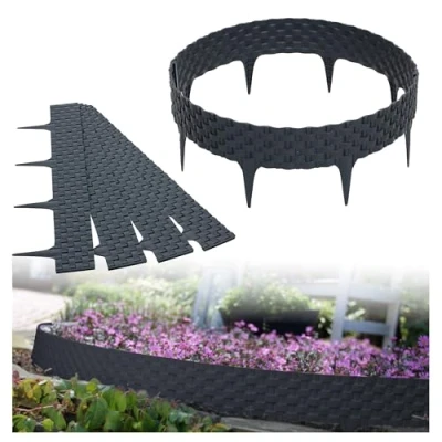 Abbildung von GARDENIX Rattan Rasenkante Kunststoff Beetumrandung Rattanoptik, 3.2m Gartenpalisade Holz, Beeteinfassung Anthrazit, 4 Module, UV beständig Beetzaun, Vielseitig Einsetzbar