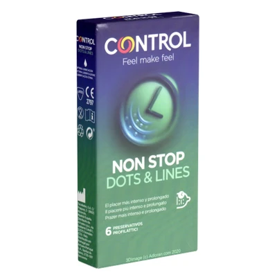 Abbildung von CONTROL CONDOMS Kondome Non Stop (Dots &amp; Lines) Packung mit, 6 St., gegen vorzeitigen Samenerguss, gerippt/genoppte für längere Liebe