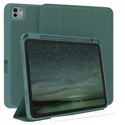 Abbildung von EAZY Case Schutzhülle mit Stifthalter für iPad Pro 11&quot; (2024) 11 Zoll Hülle Stifthalterung Tablet Cover Touchpen Smartcase aufstellbar Klappcase Auto Sleep Wake Up Etui Nachtgrün