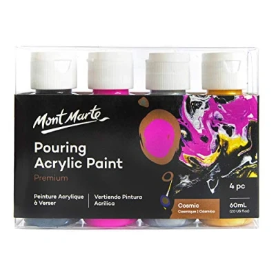 Abbildung von Mont Marte Bastelfarbe PREMIUM Pouring Acrylfarbe, Gieß Acryl, je 4 x 60 ml, diverse Sets, Untereinander vermischbar &amp; Bereits mit Medium vorgemischt
