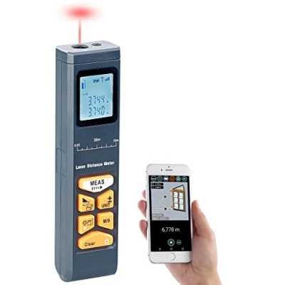 Abbildung von AGT Lasermessgerät: Laser Entfernungsmesser mit LCD &amp; Bluetooth, Messbereich 5 cm 30 m (Distanzmesser, Digitaler Zollstock, Werkzeugkoffer)