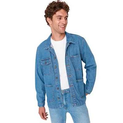 Abbildung von Trendyol Herren Regular Basic Plain Denim Jacke Coat, Indigoblau, M EU