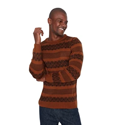 Abbildung von Trendyol Herren Pullover mit Rundhalsausschnitt, einfarbig Sweatshirt, braun, S