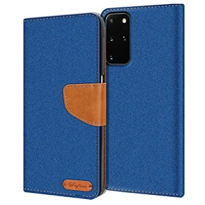 Abbildung von Verco kompatibel mit Samsung Galaxy S20 Plus Hülle, Schutzhülle für S20+ Tasche Denim Textil Book Case Flip Klapphülle Blau