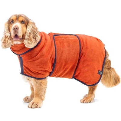 Abbildung von Lucky Paws® Hundebademantel doppellagiger, Ultra absorbierender &amp; luxuriös weicher Bademantel Hund Hunde in Minuten trocknen Hundehandtuch 1 (XXS, Bernstein)