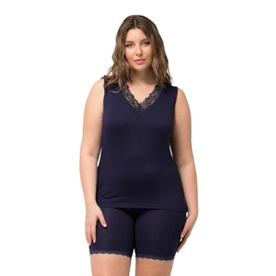 Abbildung von Ulla Popken Damen, Bamboo Lace Unterhemden, Nachtblau, 54 56