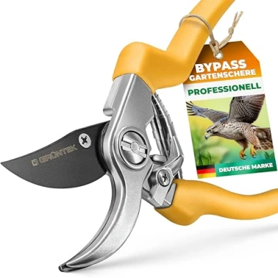 Abbildung von GRÜNTEK Gartenschere Heckenschere GERFALKE, Bypass Schnittsystem, Schnittstärke bis 20 mm, Teflon Klinge SK5, Präzisionsschliff, ergonomische Anti Rutsch Griffe