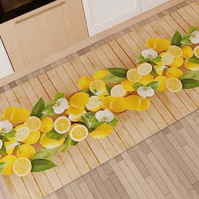 Abbildung von PETTI Artigiani Italiani Teppich für Küche, rutschfest und waschbar, 52 x 380 cm, Design Lemon 100% Made in Italy