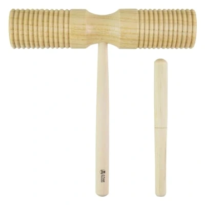 Abbildung von A Star Guiro Schaber aus zweifarbigem Holzblock mit Holzschlägel, Percussion Rhythmusblock