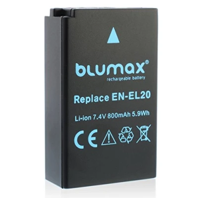 Abbildung von Blumax EN EL20 Akku kompatibel mit Nikon DL 24 500 1 AW1 J1 J2 J3 S1 V3 COOLPIX P950 Blackmagic Pocket Cinema 800mAh 7,4V 5,9Wh
