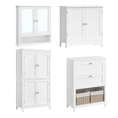 Abbildung von VASAGLE Badezimmerschrank, Badschrank, Waschbeckenunterschrank, Spiegelschrank, mit Ablagen, viel Stauraum, 30 x 60 cm, weiß BBC787W01
