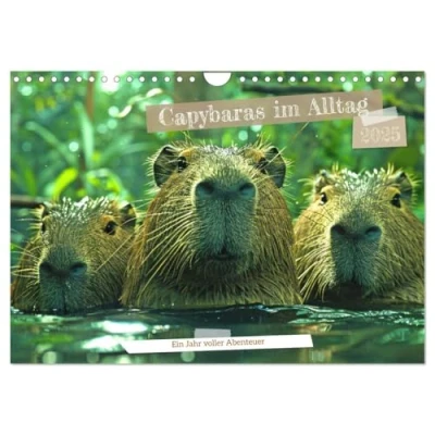Abbildung von Capybaras im Alltag Ein Jahr voller Abenteuer (Wandkalender 2025 DIN A4 quer), CALVENDO Monatskalender