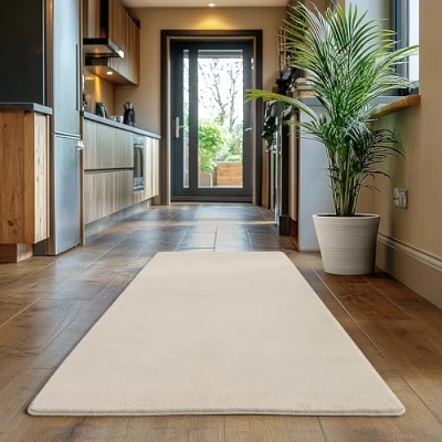 Abbildung von SIMPEX Läufer Teppich Creme 80x150 cm Kurzflor Waschbar, weich &amp; rutschfest, modernes einfarbiges Design für Schlafzimmer, Küche Flur