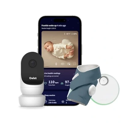 Abbildung von Owlet Baby Care DE Video Babyphone &amp; Dream Sock medizinisch zertifiziertes Pulsoximeter, Aufzeichnung der Vitalwerte via App, Bild in Funktion