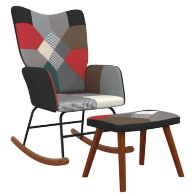 Abbildung von vidaXL Schaukelstuhl mit Hocker, Sessel Schwingstuhl Armlehne, Schaukelsessel Relaxstuhl Wohnzimmer, Relaxsessel Schwingsessel, Patchwork Stoff