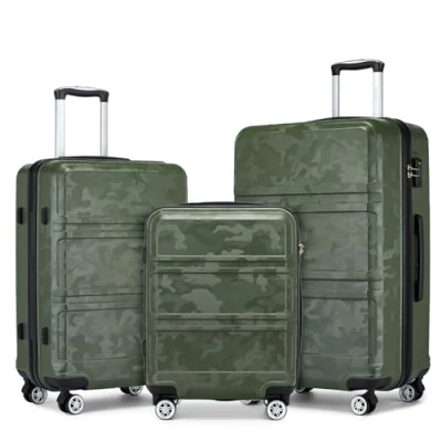Abbildung von Kono Handgepäck Koffer Trolleys 55cm Leicht Hartschalenkoffer Reisekoffer mit 4 Rollen und TSA Schloss, 55x40x22cm, 39Liter, Zwillingsrollen Rollkoffer, ABS Hartschale (Grün/Camouflage, M)