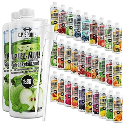 Abbildung von C.P. Sports Getränkesirup für Mineraldrink I Sirup zuckerfrei Vital Drink APFEL MINZE mit Vitaminen Getränkekonzentrat zum Mischen Wasser Sport Getränk 2 Liter + Pumpspender