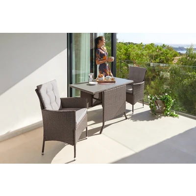 Abbildung von KONIFERA Balkonset &quot;Mailand&quot;, (Set, 7 tlg., 2x Sessel, 1x Tisch 112x65 cm, inkl. Auflagen, Polyrattan), Tischplatte aus Sicherheitsglas