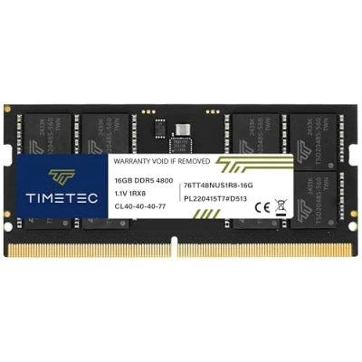 Abbildung von Timetec 16GB DDR5 4800MHz PC5 38400 Ungepuffert Non ECC 1.1V CL40 1Rx8 Single Rank 262Pin SODIMM Laptop Speicher RAM Modul Upgrade (16GB)
