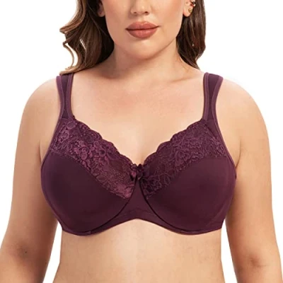Abbildung von MELENECA Damen BH mit Bügel Spitze Klassischer Große Größen Minimizer Traubenwein 85D