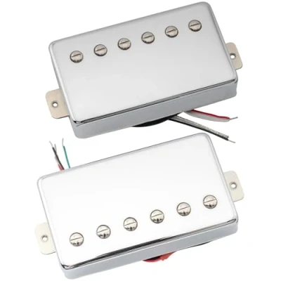 Abbildung von Artec LPA210 Alnico 5 Covered Humbucker Tonabnehmer Hals Steg Pickups Set für Les Paul Style E Gitarre, Chrom