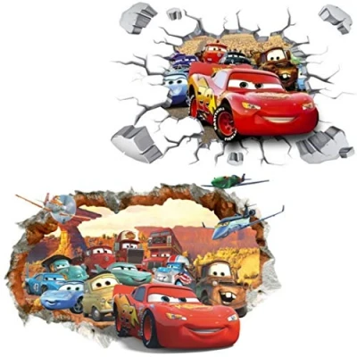 Abbildung von Kibi 2PCS 3D Aufkleber Cars Wandtattoo Wandaufkleber 3 Wandsticker Kinderzimmer, Dekoration Abnehmbare Wall stickers XXL