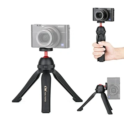 Abbildung von KIWIFOTOS Mini Desktop Stativ mit 360 drehbarem Kugelkopf, Selfie Stick Griff für Vlog spiegellose &amp; Kompaktkamera, Einsteiger DSLRs, LED Lampen, Projektoren einer