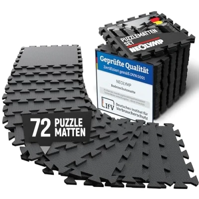 Abbildung von NEOLYMP Bodenschutzmatte Fitness Gummimatte für Sportgeräte, extra dicker und robuster Sportboden Puzzlematte Boden, Gymnastikmatte (Bodenschutzmatte schwarz 4 x 18, Bodenschutzmatte)