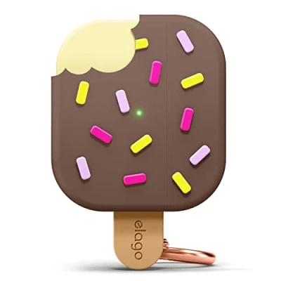 Abbildung von elago Ice Cream Hülle mit Schlüsselanhänger Kompatibel AirPods 3 Case Unterstützt drahtloses Laden, Niedliche Designhülle, Stoßfest (Schokolade)
