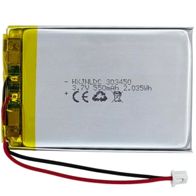 Abbildung von DC 3.7V 550mAh 303450 wiederaufladbare Lithium Polymer Batterie passend für DIY 3.7 5V elektronische Produkte mit eingebautem 2 Draht Batterieaustausch und LED Leuchten