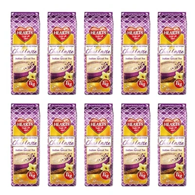 Abbildung von HEARTS Chai Latte Pulver 10 x 1kg Instant Milchtee, leicht löslich, für Gastro und Zuhause, einfach Wasser hinzufügen