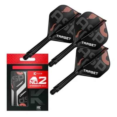 Abbildung von Target Darts Nathan Aspinall K Flex Flights und Shaft System, No.2 (Intermediate, 26mm) Packung mit 3 Kflex All In One Flights, Player Edition Zubehör Dart Schaft