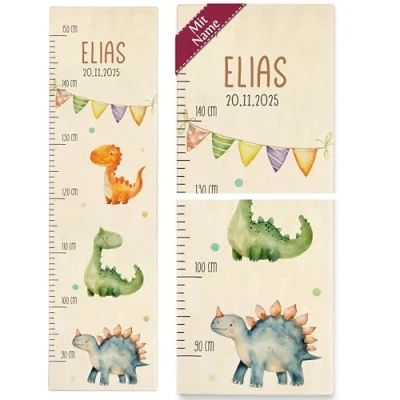 Abbildung von Messlatte Kinder Dino Dinosaurier Dinos mit Name und Datum Kindermesslatte Motiven 90 150 cm Holz