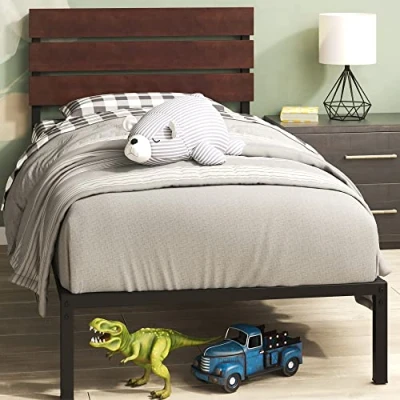 Abbildung von Zinus Figari Bett 100x200 cm Höhe 31cm mit Stauraum unter dem Nachhaltiger Bambus und Metall Plattformbettrahmen Lattenkopfteil Braun Schwarz