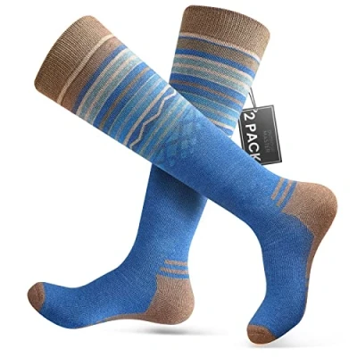 Abbildung von OutdoorMaster 3 Paar Unisex Merinowolle Skisocken für Damen &amp; Herren, Winter Snowboarding Atmungsaktive Socken Outdoor Sportarten mit OTC Design/Anti Rutsch Bündchen