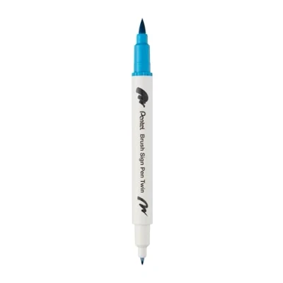 Abbildung von Pentel Brush Sign Pen Twin SESW30C Faserschreiber, 2 pinselähnliche Spitzen, türkis (1 Stück)