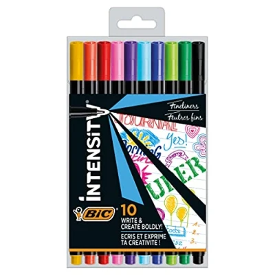 Abbildung von BIC Intensity Fineliner, Filzstifte in 10 verschiedenen Farben, mit feiner Spitze, für Bullet Journal und Mandala